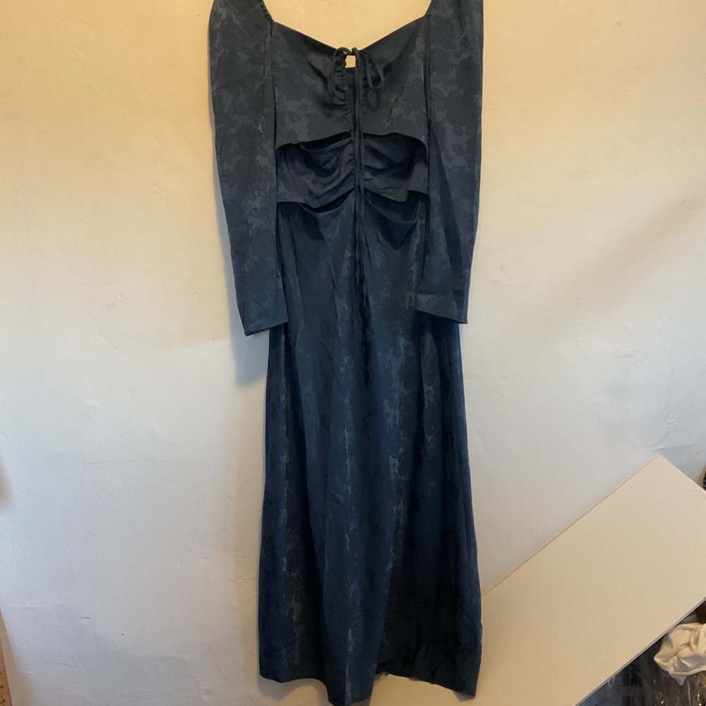 WAYF‎ The Adeline Cutout Floral Jaquard Halter Midi Dress Puff Long Sleeve Med